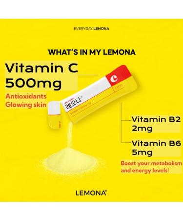 LEMONA Official Vitamin C Powder 500mg Korean Supplements Immune Support B6 B2 On-The-Go Packets Vitamin Healthy Living Easy to Take Daily Energy Boost Korean Food Snacks Lemon (70Sticks) - Buy Online on GoSupps.com