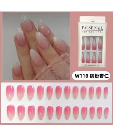 24Pcs/Set Press On Nails French Peach Powder Gradual Almond False Nails Acrylic Fake Nails Full Cover Nails Tips Artificial Finger Manicure Press on nails for Women and Girls - Buy Online on GoSupps.com