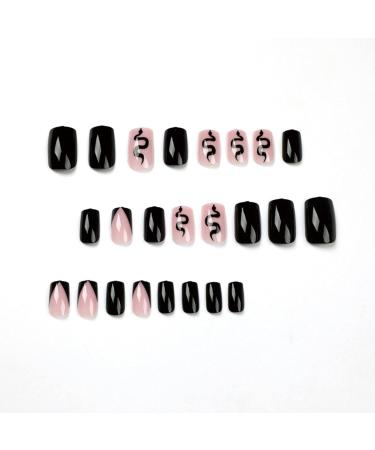 Justotry 24 Pcs Black Snake Design Press on Nails - Glossy Medium False Nails with Nail Glue for Women, Teens & Girls - Buy Online on GoSupps.com