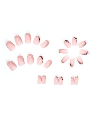 Justotry 24-Piece Leopard Almond Press-On Nails - Short White French & Nude Stiletto Artificial Acrylic Fingernails for Women - Buy Online on GoSupps.com