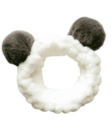 Makeup head band headwraps elastic hair band soft nice panda ear gray for girls women face washing shower fluffy hair loop