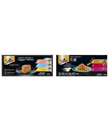 SHEBA Bistro Perfect PORTIONS Cat Food Wet Adult Pat Gourmet Salmon & Gravy Indulgence Perfect Portions Adult Wet Cat Food Chicken & Beef & Salmon Entr e in Extra Gravy Variety Pack (24) 75g Trays