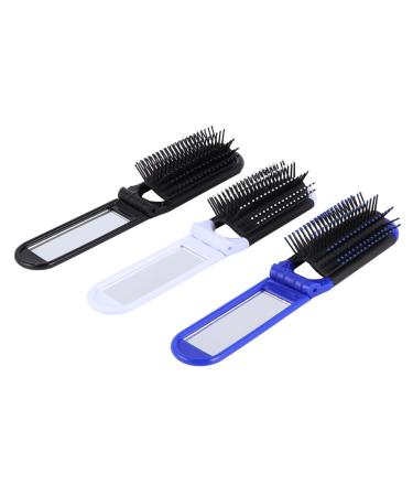 SOLUSTRE 3 Pieces Foldable Comb with Mirror Antistatic Comb High Temperature Resistance for Travel Outdoor Activities White Black Blue Beard Care