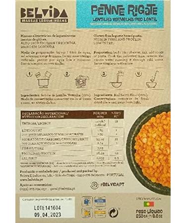 Belvida Pasta - Gluten Free and GMO free - Red Lentils Penne Rigate pasta - 3 x 250gr / 8.8oz - Buy Online on GoSupps.com