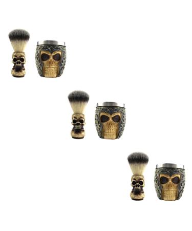 Aboofan 3 sets of skull-beard brush facial cleaning brush roofs shaving brush beard beards with shell hard-wearing beard brush beard razor brush man manual roofs hair brush tools