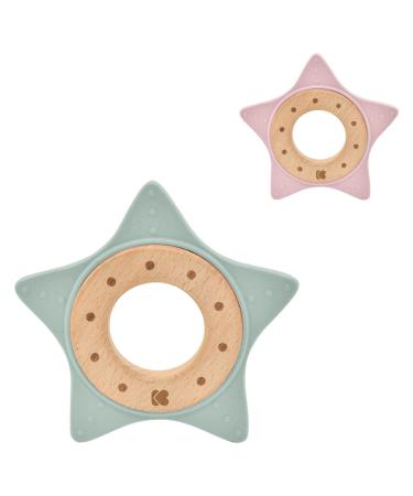 Kikkaboo teething ring Star beech wood silicone teething aid grasping toy from birth color: green
