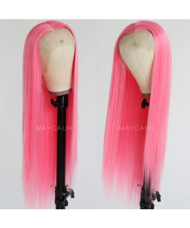 Maycaur Pink Lace Front Wig 22 Inch - Long Straight Heat Resistant Synthetic Hair - Glueless Wigs for Women - Natural Hairline - Fashionable Pink Color - Buy Online on GoSupps.com