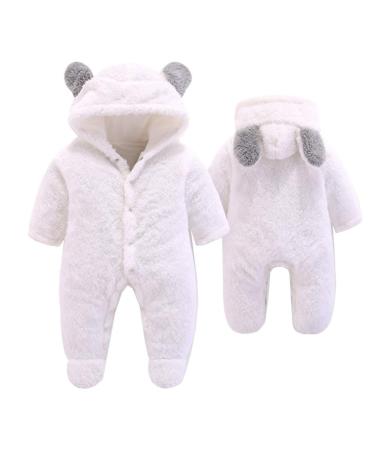 Ceguimos Newborn Baby Jacket Snowsuit Hooded Romper Jumpsuit Warm Fleece Cartoon Bear 0-12 Months White 6-9 Months