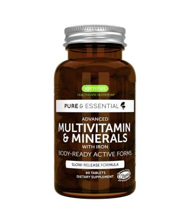 Pure & Essential Advanced Vegan Multivitamin & Minerals for Women with Iron Methylated Folate Clean Label Non-GMO Sustained Release 60 Tablets 30.0 Servings (Pack of 1)