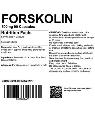 Forskolin 500mg 90 Capsules - UK Made Pharmaceutical Grade Root Extract Supplement - Buy Online on GoSupps.com
