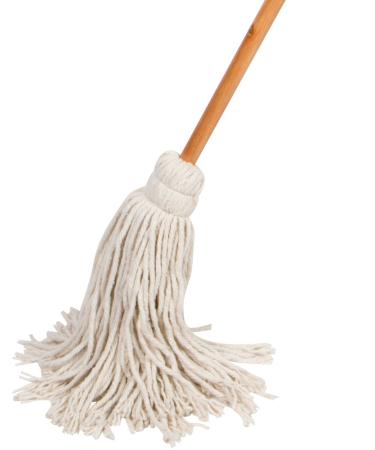American Market Large Wet Deck Cotton Mop with Solid Wood Handle (11 Oz, White) 11 Oz White