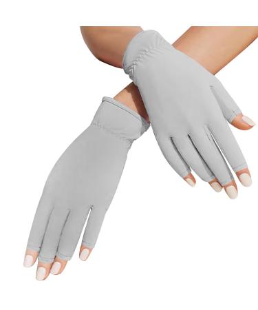 SayWow Fingerless Gloves Women Without Half Fingers Sun UV Protection UPF 50+ for Driving Gel Nails Manicure Grey