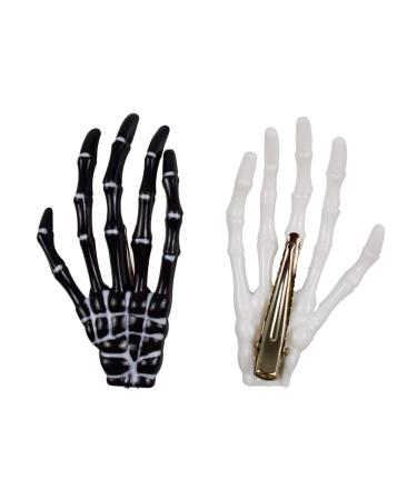 Halloween Skeleton Hands Bone Hair Clips - White and Black (2 Pairs) - Punk Rock Horror Hair Accessories for Women and Girls - Buy Online on GoSupps.com