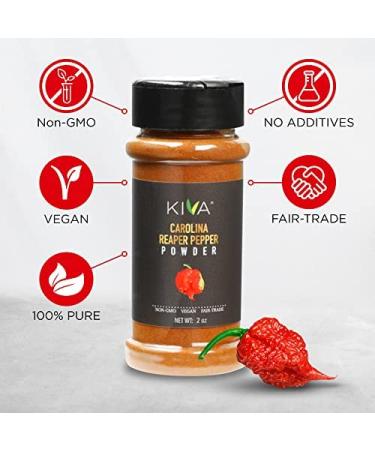 Kiva Carolina Reaper Chili Pepper Powder - Hottest Pepper on Earth - Non GMO Vegan Fair Trade - 2 oz Bottle - Buy Online on GoSupps.com