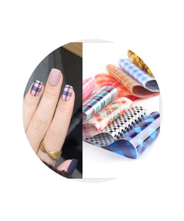 10 Sheets Striped Lattice Nail Art Foils Nails Foil Transfer Stickers Decals Adhesive Holographic Nail Film Design Starry Sky Paper Transfer Sticker for Women Girls DIY Nail Decoration