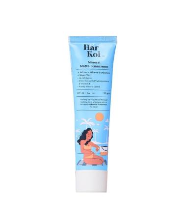 Harkoi Mineral Tinted Matte Sunscreen - Shade 2| SPF 35+| PA++++| Matte finish| Water Resistant| Minimal Whitecast| 20% Zinc oxide| For Indian skin tones| Non-sticky | Everyday use| 30g