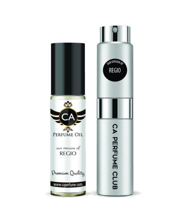 CA Perfume Duo Impression of Regio For Women & Men Eau de Parfum Refillable Atomizer Sprayer + Fragrance Body Oil Long Lasting Sample Travel Size Roll-On Bottle 0.27 Fl Oz+0.33 Fl Oz