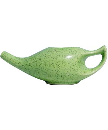 HEALTHANDWEALTH Durable Ceramic Neti Pot - Non-Metallic Comfortable Grip Microwave and Dishwasher Friendly + 10 Sachet Neti Salt 225 Ml. (7.6 FL Oz) Capacity Green