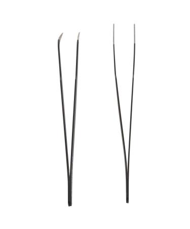 Hurromy 2 in 1 Tweezers Anti-Static Curved Straight Length 13 cm Black