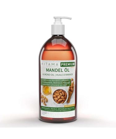 Kitama almond oil 100% pure 1000ml (1 liter) natural cosmetics - gentle baby oil natural care oil for skin & hair - ideal for aromatherapy as basic oil massage oil 1 l (1 Pack)