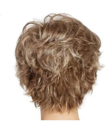 Short Brown Curly Wig with Blonde Highlights - Layered Synthetic Pixie Cut Wavy Wig for White Women - Ideal for Daily & Party Wear - Buy Online on GoSupps.com