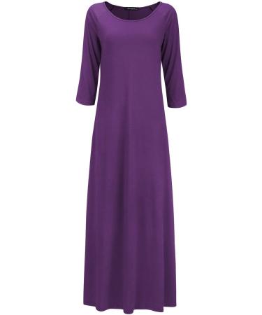Jacansi Women's 3/4 Sleeve Maxi Dress with Pockets - Boat Neck, Casual & Elegant | 4XL Purple - Buy Online on GoSupps.com