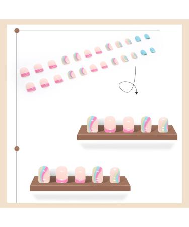 Short Nude Wavy Fake Nails - 24Pc Square Full Cover Acrylic Nails with Glue for Women & Girls - Buy Online on GoSupps.com