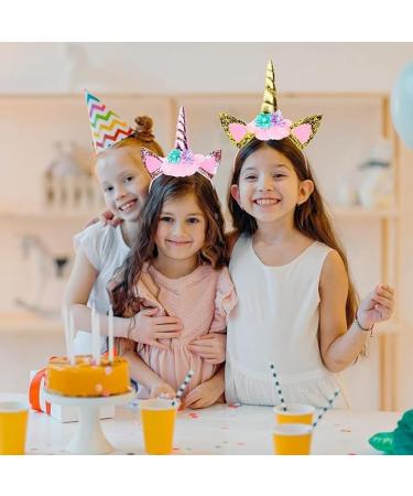 4 Pieces Unicorn Headband Girls Glitter Unicorn Horn Ears Flower Headband kids Head Bands Hair Accessory for Unicorn Theme Birthday Party Favor Supplies - Buy Online on GoSupps.com