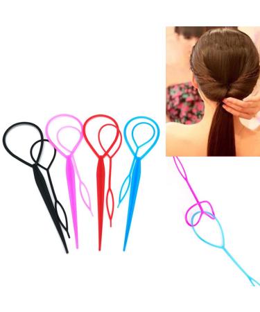 4 Pairs Hair Tail Tools Hair Braid Accessories Ponytail Maker for women Girs French Braid Tool Loop for Hair Styling (4 Colors Set)