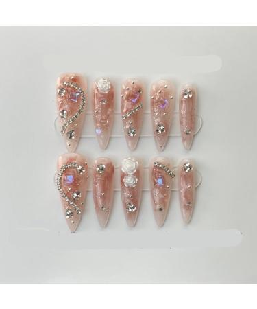 10 Piece Set of Handmade Wearable Nails Fake Nails Ballet Dance Long Press Nail Art Patches(Color:4 Size:S)