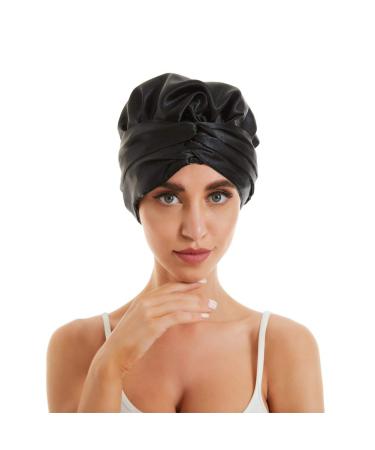 Double Layer Reversible Satin Hair Bonnet Cap Sleeping Head Wrap Scarf for Women Long Curly Hair/Braids Black