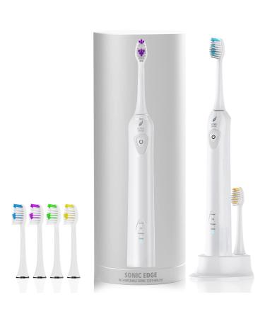 Acteh Sonic Electric Toothbrush  Rechargeable Toothbrush w/ 3 Brushing Modes  2min. auto-Timer  30sec. Quad-Reminder and Long-Lasting  Extended Charge Battery (White)