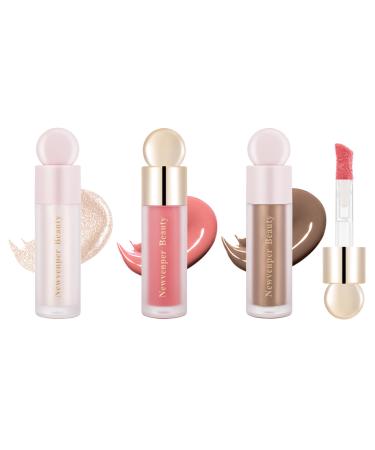 Liquid Contour Liquid Highlighter Liquid Blush with Face Brush Long Lasting Smooth Lightweight Smudge Proof Contour+Blush+ Highlighter 2#+4#+7#