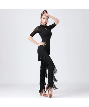 Women's Latin Dance Pants | Professional Black Fringe Practice Pants - Buy Online on GoSupps.com