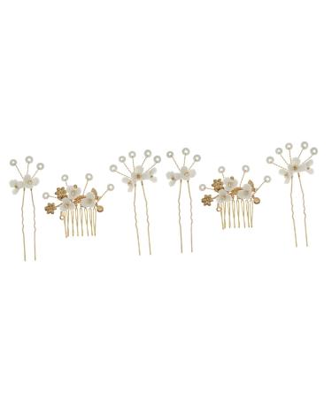 Healeved 2 Sets Bridal Hairpin Rhinestone Hair Clips Rhinestone Headpiece Flower Headpiece Bride Hair Comb Bride Hair Side Comb Hair Pin Hair Comb for Bride Women's Hair Stick Pearl Alloy