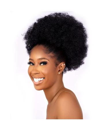 Melanair Afro Puff Drawstring Ponytail Extension for Black Women Synthetic Short Afro Kinkys Curly Afro Bun Extension Hairpieces Updo Hair Extensions with Two Clips (Black-1B) 1 Count (Pack of 1) 1B#
