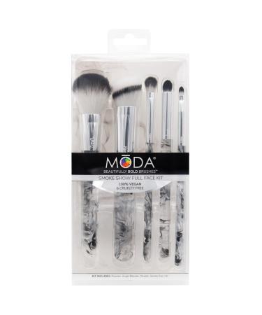 MODA Smoke Show 5pc Full Face Makeup Brush Set | Powder Blender Shader Smoky Eye & Lip Brushes - Black | International Shipping Available - Buy Online on GoSupps.com