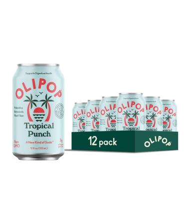 OLIPOP - Tropical Punch Sparkling Tonic, Healthy Soda, Gut-Friendly Soft Drink, Delicious Prebiotic Soda, Contains 9g of Plant Fiber, Caffeine-Free, Low-Calorie, Low-Sugar, Vegan (12 oz, 12-Pack)
