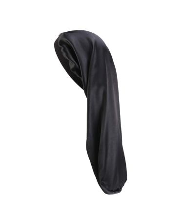 Solustrious hair protection hood long braided hair hat wide -brimmed long hose hat imitated silk fabric night hood for women wear (black) unit size black