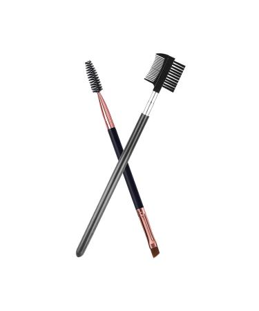 Duo Eyebrow Brush, Eyebrow Brush Eyelash Comb and Eyebrow brush, Professional Angled Eye Brow Brush and Spoolie Brush Set. (Black+Black)