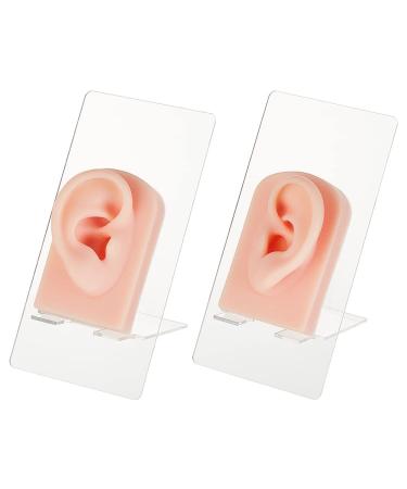 OLYCRAFT 2pcs Silicone Ear Model with Acrylic Display Stands Flexible Ear Displays Model Soft Silicone Left Right Ear Displays Model for Jewelry Earring Display Professional Piercings Practice Ears