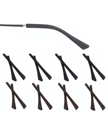 8 pairs of silicone coatings anti -slip cover slipproof gently anti -slip glasses brick repair spare parts glasses replacement accessories for metal thin sunglasses glasses black/brown