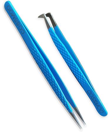 2 Pieces Diamond Grip Eyelash Tweezers Professional Set- COSSMOO Straight And Angled Curved L-Shape Volume Tweezers For Lashes Extension Pointed Individual Application Tweezers For False Lash - Buy Online on GoSupps.com