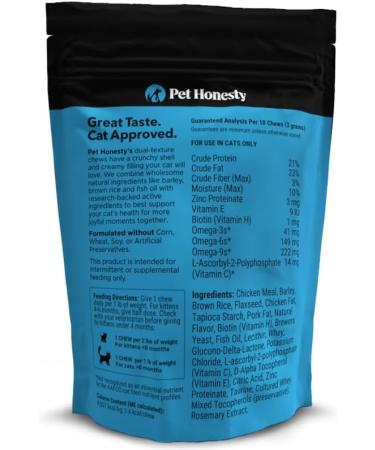 Pet Honesty Cat Skin & Coat Health Chews - Omegas Vitamin C + E Biotin Supplement Soothes Skin and Promotes Shiny Coat Cat Supplements & Vitamins - Chicken (30-Day Supply) - Buy Online on GoSupps.com
