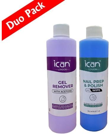 ican London Nail Gel Polish Prep & Wipe 250ml + Gel Remover With Acetone UV LED Polish Cleanser 250ml Combo Set - Buy Online on GoSupps.com