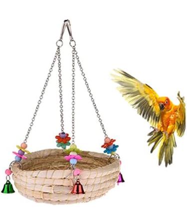 Woven Straw Nest Bed Large Bird Swing Toy with Bell for Parrot Cockatiel Parakeet and More - Perfect Cage Perch for Various Small to Medium Birds and Small Pets - Buy Online on GoSupps.com
