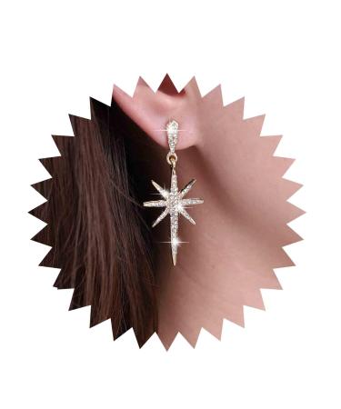 Vintage Crystal Northstar Dangle Earrings Rhinestone Northstar Studs Earrings Gold Cz Star Drop Earrings Sparkly Cz Starburst Earrings Jewelry for Women