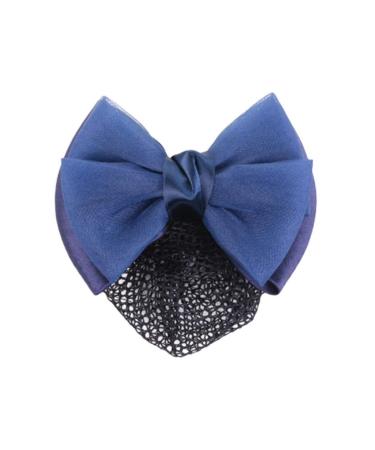 Bowknot Snood Net Barrette Hair Clip Bow Bun Cover Elastic Women Lady Hair Accessories Decor (Dark Blue)