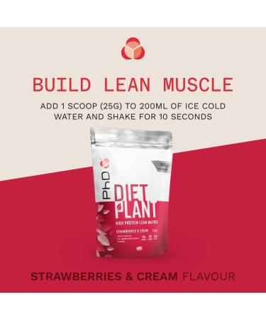 PhD Nutrition Diet Plant Vegan Protein Powder Plant Based Strawberries and Cream 19g of Plant Protein 20 Servings Per 500g Bag Strawberry and Cream 500 g - Buy Online on GoSupps.com