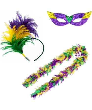 hgnxa Mardi Gras Costume Accessory Set Mardi Gras Tricolor Eyemask Feathers Headband Neckerchief for Womens Girls Cosplay Gift Purple - Buy Online on GoSupps.com
